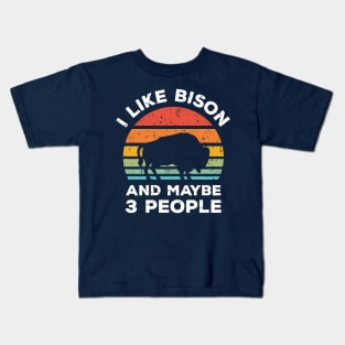 I Like Bison and Maybe 3 People, Retro Vintage Sunset with Style Old Grainy Grunge Texture Kids T-Shirt